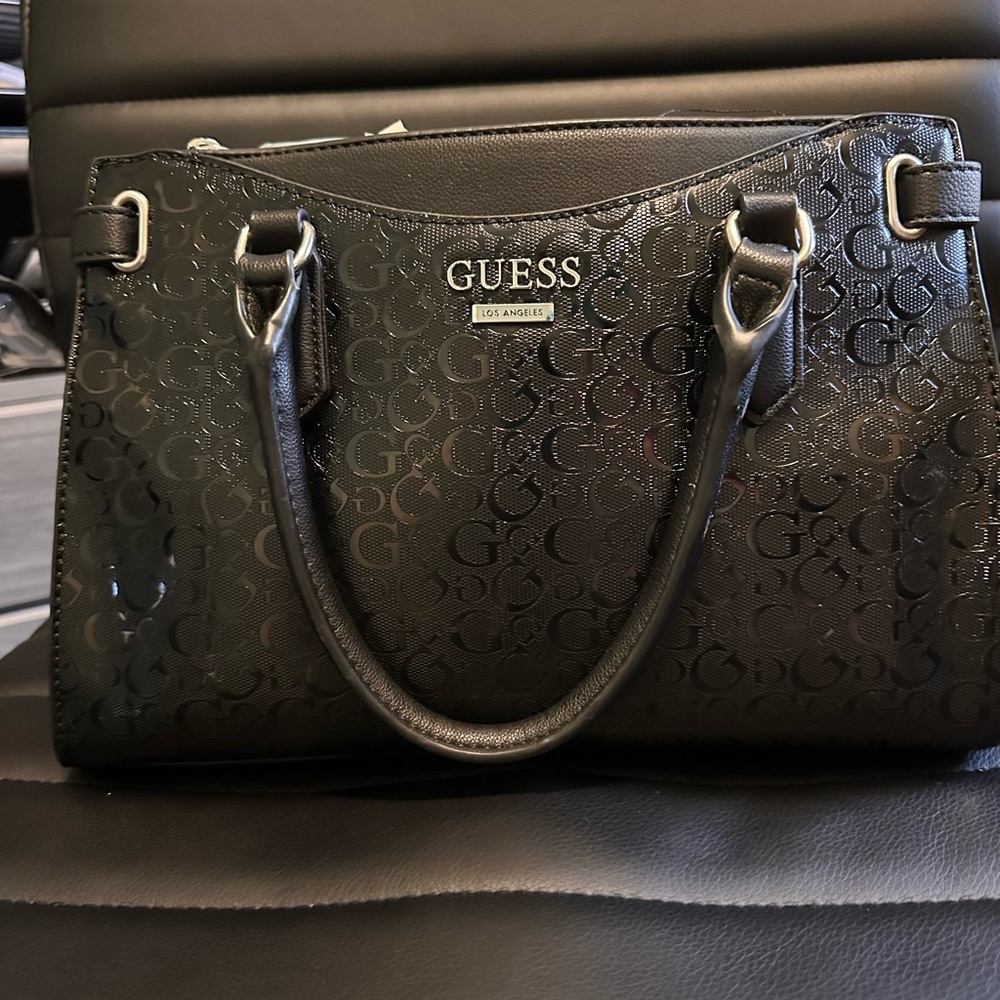 Guess Shiny Black Satchel Bag